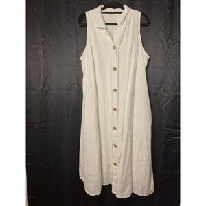 Linda Anderson Ivory Sleeveless Button Front Collared Shirt Dress Size XXL Artsy